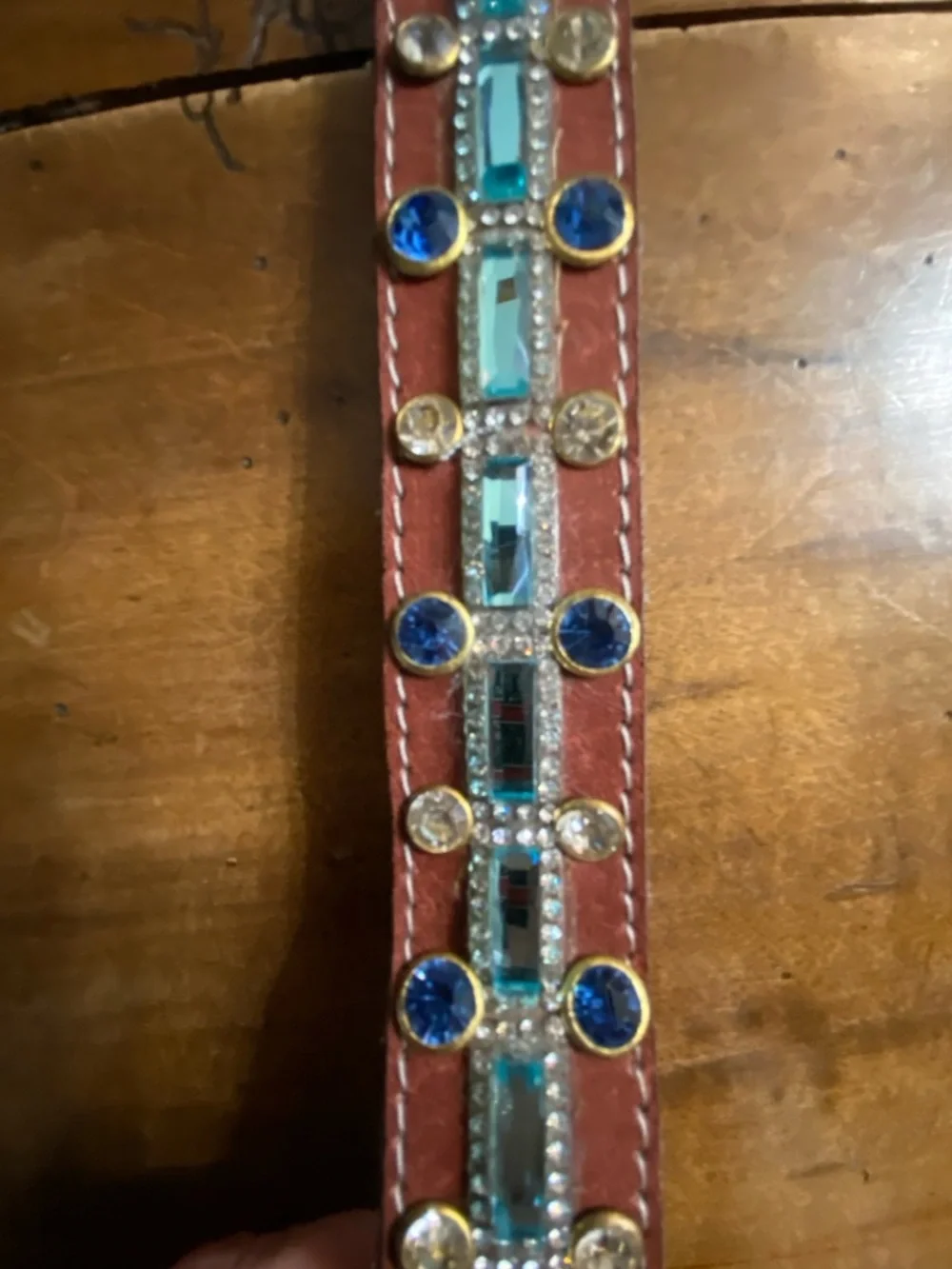 HANDCRAFTED  Belt Turquoise and Blue sequins  silver tone buckle size 26